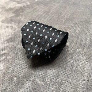 Mark Pendleton Mens Black‎ Geometric Silk Tie Blue Silver Diamond Pattern Formal